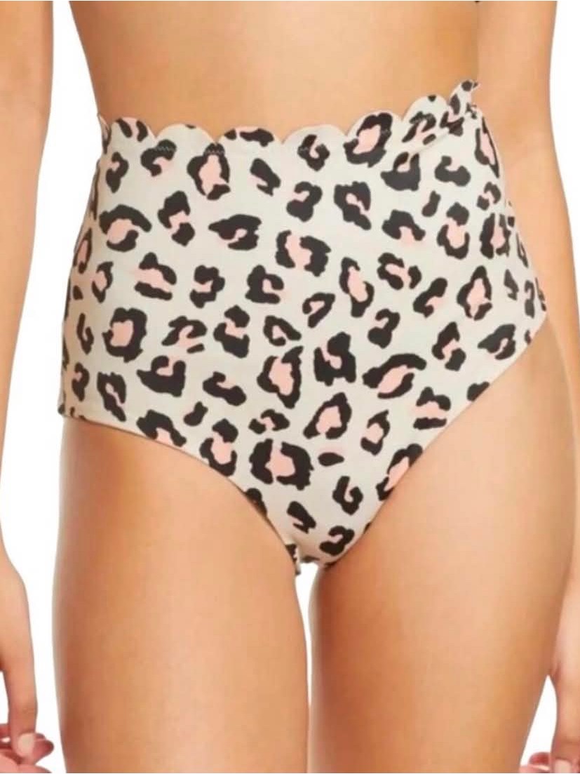Chelsea 28 High-Waist Leopard Print Bikini Bottoms - Pink & Black On Cream Nwot